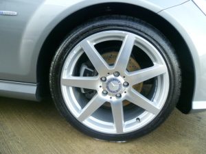 Close up shot of Mercedes Benz wheels following valet by mmvaleting